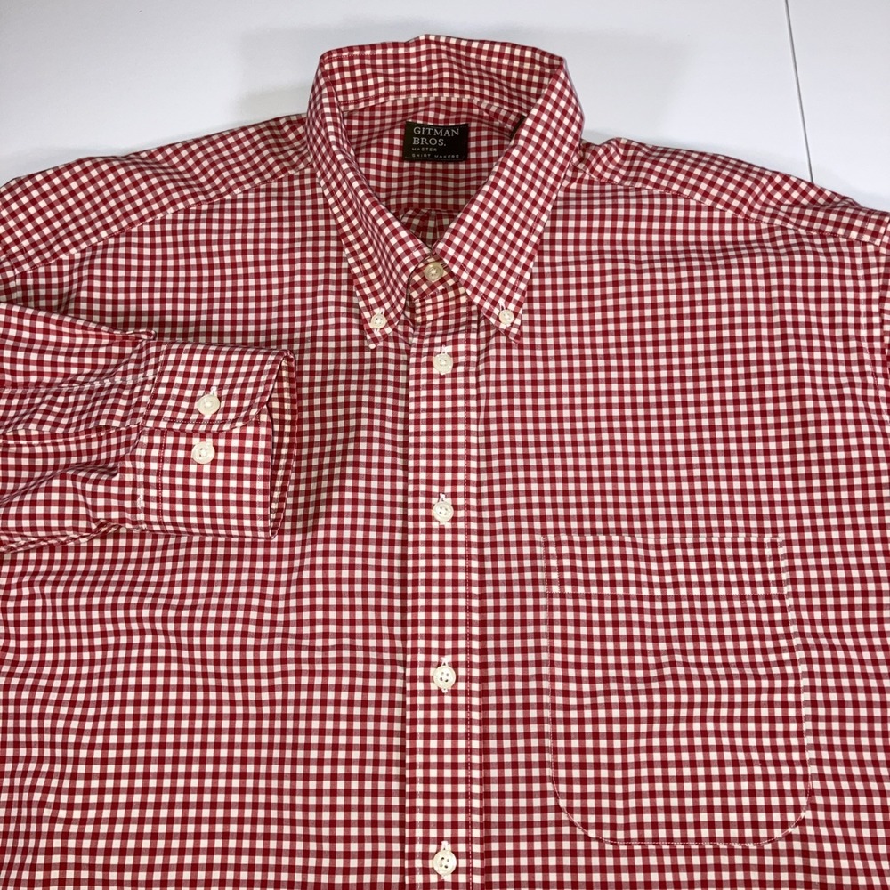 Gitman Bros Shirt Mens XL Button Down Red Gingham Check Cotton Made In USA